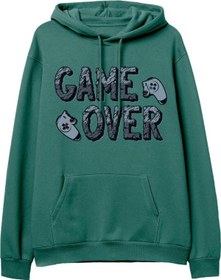 Resim Game Over Baskılı Yeşil Hoodie 