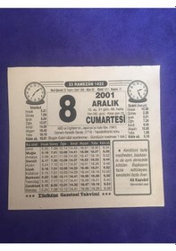 Resim 8 Aralık 2001 Takvim Yaprağı - Nostalji Koleksiyonluk Takvim Yaprağı 