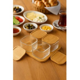 Resim Bambu Kapaklı Cam 4'lü Kahvaltılık Seti, Şık Sunum ve Saklama Kolaylığı Sağlar 