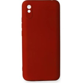 Resim Nevarium Xiaomi Redmi 9A Kılıf Yumuşak Dokulu Silikon + Ekran Koruyucu Cam Bordo 