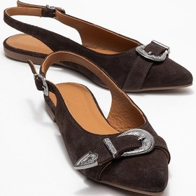 Resim Luvi Shoes Dorothy Kahverengi Süet Hakiki Deri Tokalı Sivri Burunlu Kadın Sandalet Kahverengi 