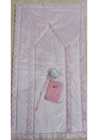 Resim Lamazihome 4 Parça Pudra Kadife Seccade Fransız Güpürlü Çeyiz Set 