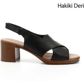 Resim Gönderi(R) Gönderi R Siyah Cırt Bantlı Kalın Topuklu Hakiki Deri Sandalet Siyah 