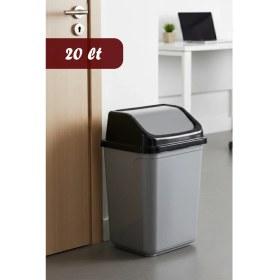 Resim PremiumPort Gri Siyah Kapaklı Çöp Kutusu - Banyo ve Mutfak Için 20L 