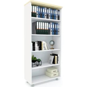 Resim Elizza Büyük Boy Kapaksız Kitaplık Dosya Dolabı Beyaz-Meşe - 80X35X188 