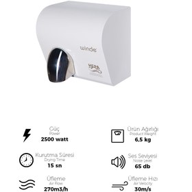 Resim Winde 2500w Beyaz Fotoselli Çelik Gövde El Ve Yüz Kurutma Makinası 
