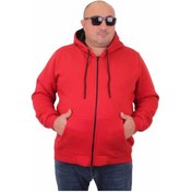 Resim Mocgrande Büyük Beden Unisex Kapüşonlu 3Ip Sweat 11701 Kırmızı-Kırmızı 