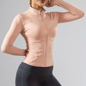 Resim Kadınlar için Hafif Fermuarlı Spor Ceketi, Uzun Kollu Yoga Üstü, Sonbahar ve Kış İçin Hızlı Kuruyan Dış Mekan Koşu Fitness Giyim 