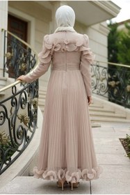 Resim N.S NEVA STYLE Fırfır Detaylı Taş Tesettür Abiye Elbise 55691TAS 