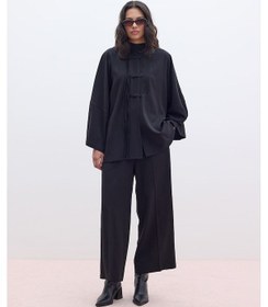 Resim Manuka Tencel Geniş Paça Pantolon Siyah Siyah 