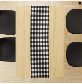 Resim Siyah-beyaz Kare Runner 140x45cm Ince Keten, Uluslararası Yıkama Ve Solmama Sertifikası Çok Renkli 