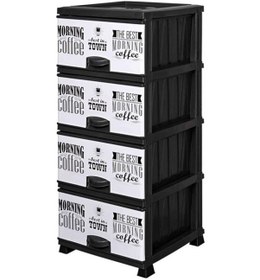 Resim Omnipazar Elf-n298 Beyaz Coffee Desenli Plastik Mutfak Komidin Sebzelik 4 Katlı 