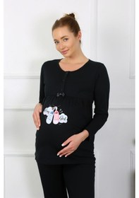 Resim Akbeniz Kadın Uzun Kol Hamile Lohusa Pijama Takımı Siyah 45501-siyah 