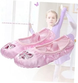 Resim Sosoport Erkek Kız Için Pembe İpek Ballet Ayakkabıları Nakışlı Payetli Esnek Tabanlı Ayakkabısı Yoga Ve Bale İçin Uygun 