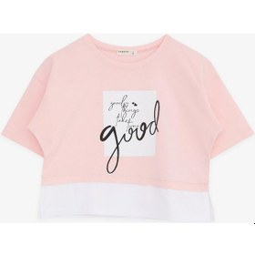 Resim Breeze Kız Çocuk Crop Tişört Yazı Baskılı Yanları Yırtmaçlı 9-14 Yaş, Pembe-pembe Pembe 