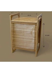 Resim Orta Boy Ahşap Bambu Kirli Sepeti 40x35x60 Renkli 