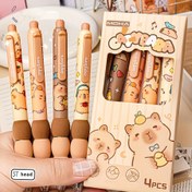 Resim 4'lü Kawaii Capybara Silinebilir Jel Kalemler - Hızlı Kuruyan Pürüzsüz Yazma Yuvarlak Tükenmez Kalem Mavi Mürekkeple, Sevimli Karikatür Tasarımı Estetik Okul, Ofis, Günlük Yazma Malzemeleri için 