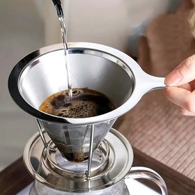 Resim 1 adet Yeniden Kullanılabilir Paslanmaz Çelik Süzgeçli Kahve Filtresi - Ultra İnce Ağ, Kağıt Gerekmez, Ergonomik Sap, Ev ve Ofis Kullanımı İçin Mükemmel, Yüksek Kaliteli Tasarımla Zengin Lezzetli Kahve Demler, Şık Metalik Bitiş, Dayanıklı Kahve Aksesuarı 