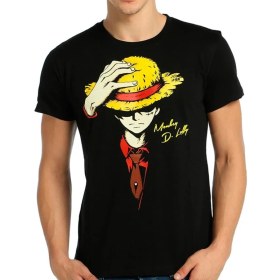 Resim Bant Giyim One Piece Monkey D. Luffy Siyah Erkek T-Shirt 