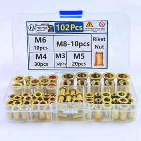 Resim 102 Parça Profesyonel Renkli Çelik Perçin ve Somun Takımı - İnce Sac Metal için Perçinleyiciler, Evde Kendin Yap Projeleri, Güvenilir Performans - Dayanıklı ve Çok Yönlü El Aletleri Çeşitli Uygulamalar İçin 