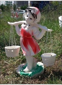 Resim M3 Sepetli Bakraçlı Kız Iç Dış Mekan 55Cm Saksılı Oda Bahçe Heykeli Abanoz - Beyaz 