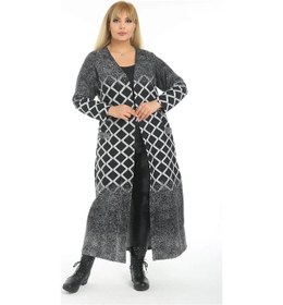 Resim Mia Butik Büyük Beden Gri Geometrik Desenli Uzun Hırka Gri 