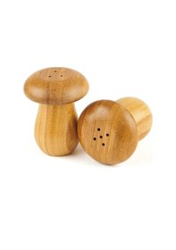 Resim Qerhome Bambu 2'li Mantar Şekilli Tuzluk Ve Biberlik Şeffaf 