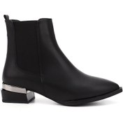 Resim Gönderi R Siyah Fermuarlı Sivri Burun Kalın Topuklu Chelsea Bot Siyah 