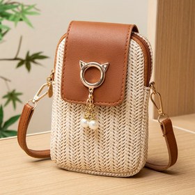 Resim Rahat Sokak Stili Şirin Mini Çapraz Telefon Çantası Madeni Para Kesesi ile - Kumaş Dokuma Tasarım, Mıknatıslı Kapatma, Polyester Astar, Kadınlar için Ayarlanabilir Değiştirilebilir Askı, Dışarı Çıkmak, Parti, Tatil için Uygun - Dayanıklı Yapı, 15 Yaş Üzeri Yaş Grubu 