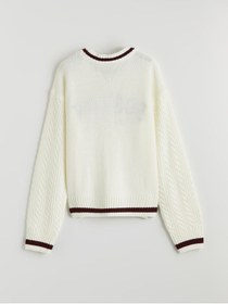Resim LC Waikiki Hera Fashion'dan Ekru Bisiklet Yaka Nakışlı Kız Çocuk Triko Kazak 