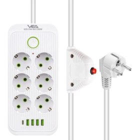 Resim Vea VA-21564 6'lı 4 Usb'li 1.5 mt Akım Korumalı Priz Beyaz 