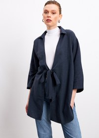 Resim Yefrastore Lacivert Flam Keten Kimono Gömlek 