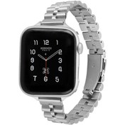 Resim Yarım Yuvarlak Üç Boncuklu Metal Saat Kordonu iOS Uyumlu Ultra 49mm-watch Ultra 2 49mm / Seri 9-8-7 45mm / Se 3-se 2-6-se-5-4 44mm / 3-2-1 42mm 