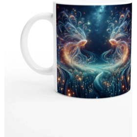 Resim Balık Burcu Baskılı Kahve Kupası - Elementsel Doğa Krallığı Temalı Vs4 