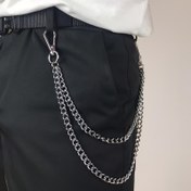 Resim Erkek Siyah Pantolonlar Şık Gümüş Zincir Kemer Tokası ile - Dayanıklı Alaşım, Kumaş Olmayan, Casual Moda Aksesuarı, Casual Kıyafet Aksesuarı|Zincir Kemer Tokası|Dayanıklı Alaşım 