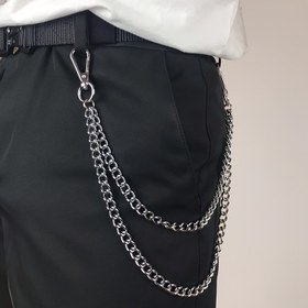 Resim Erkek Siyah Pantolonlar Şık Gümüş Zincir Kemer Tokası ile - Dayanıklı Alaşım, Kumaş Olmayan, Casual Moda Aksesuarı, Casual Kıyafet Aksesuarı|Zincir Kemer Tokası|Dayanıklı Alaşım 