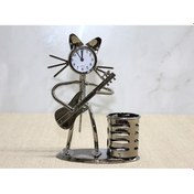 Resim Metal Gitar Çalan Müzisyen Kedi Saat Ve Kalemlik 
