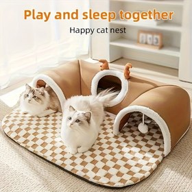 Resim Oyun ve Uyku Entegre Tünel Kedi Yuvası Evcil Hayvan Yatağı 