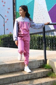 Resim PANİO KİDS 79 Baskılı Gri-pembe Kapüşonlu Eşofman Takımı 