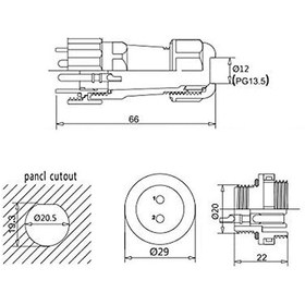 Resim SD20 2 Pin 20mm Su Geçirmez Konnektör Takımı - Panel Tipi 