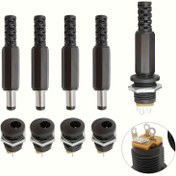 Resim 10 Adet (5 Çift) 12V 3A 5.5mm*2.1mm DC Bağlantı Kablo Uçları Erkek Dişi Soket Panel Montaj Adaptörü 