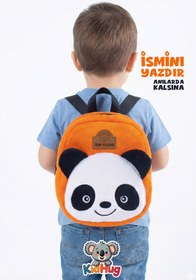 Resim KidHug Nakışlı Panda Desenli Yumuşak Peluş Sırt Çantası ( İSİM YAZDIR ) Anaokulu - Kreş Çantası 0-8 Yaş 