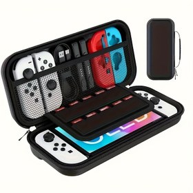 Resim Seferde Kolaylık - Nintendo Switch/Switch OLED için Lüks PU Deri Taşıma Çantası - Çok Bölmeli Geniş Koruyucu Seyahat Çantası, Geliştirilmiş Havalandırma için Siyah File Tasarım, Konsol & Aksesuarlar için Dayanıklı Depolama, Seyahat Çantaları 