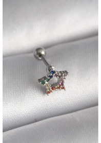 Resim 316l Çelik Gümüş Renk Renkli Zirkon Taşlı Yıldız Model Tragus Piercing - Tj-pr1355 Diğer 
