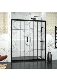 Resim Tekno Duş Black Castor 6mm Karolajlı Orta Açılır 2 Sabit 2 Sürgü İki Duvar Arası Duşakabin Siyah 