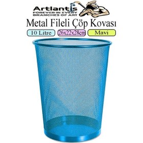 Resim Renkli Çöp Kovası Paslanmaz Çelik Fileli 1 Adet Ofis Büro Okul Çöp Kovası Metal Delikli Kolay Kullanım Mavi 