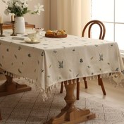 Resim 1 adet Nakışlı Buğday Öküzü Masa Örtüsü, Çiçek Deseni, Dikdörtgen, Makine Yapılmış, Dokuma Polyester %80, Keten %20 Astar, Polyester %100 Dolgu, Yemek Odası Dekoru için 