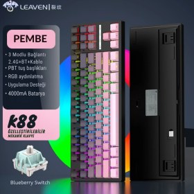 Resim Leaven K88 Mekanik Oyun Klavyesi- 3 Modlu Hot Swap Rgb 4000 Mah Batarya + Coiled Klavye Kablosu 