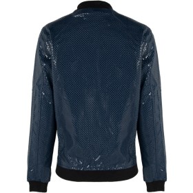 Resim Erkek Lacivert Parlak Doku Desenli Deri Mont Lacivert 