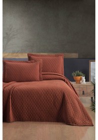 Resim Este %100 Pamuk Parça Boyama Yatak Örtüsü Seti 240 X 260 Kiremit Bej 